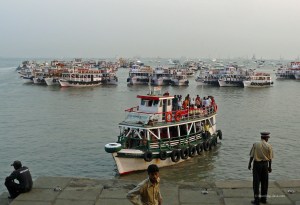 Boats by the Gateway of India in Mumbai