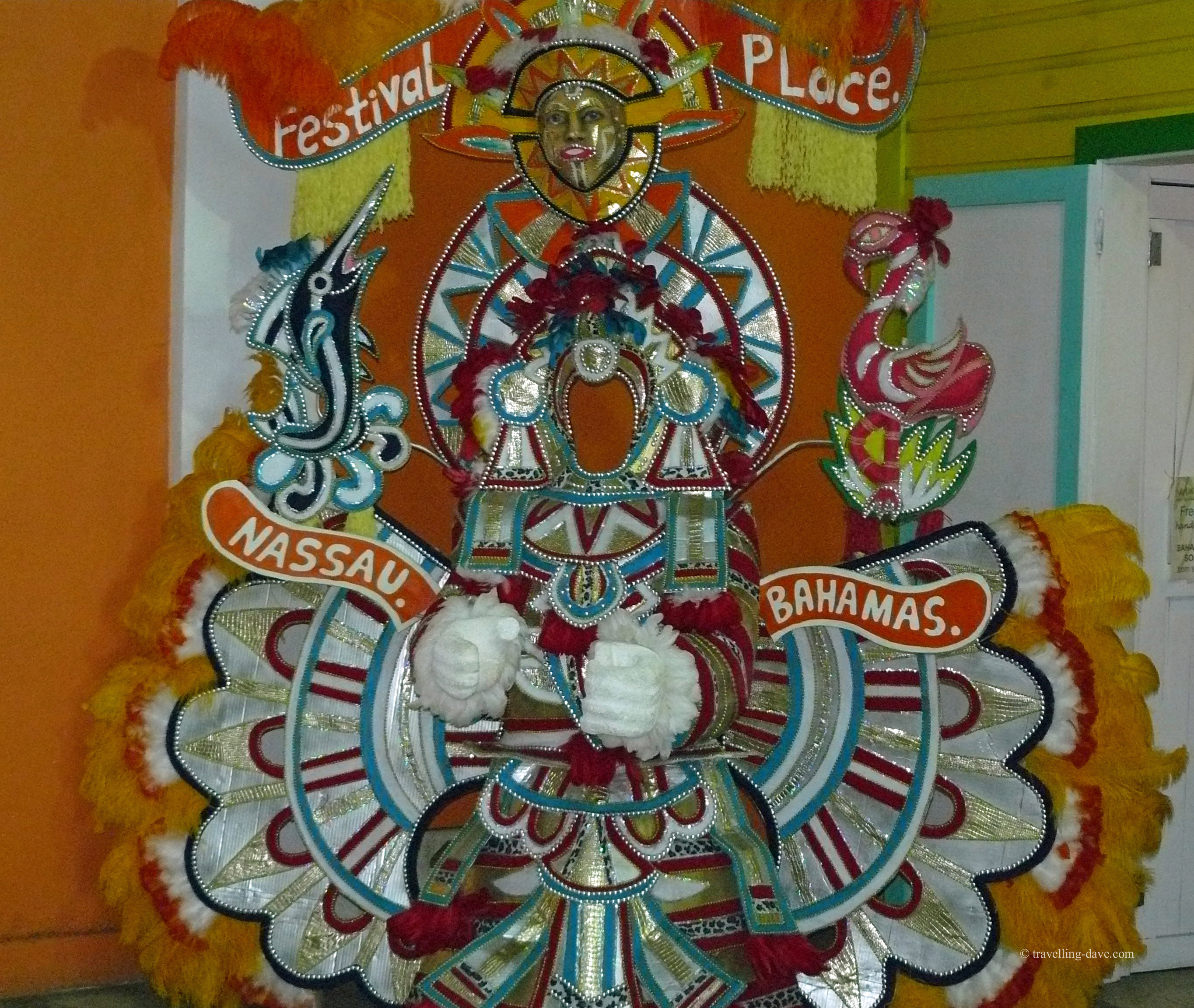 A colorful Junkanoo costume