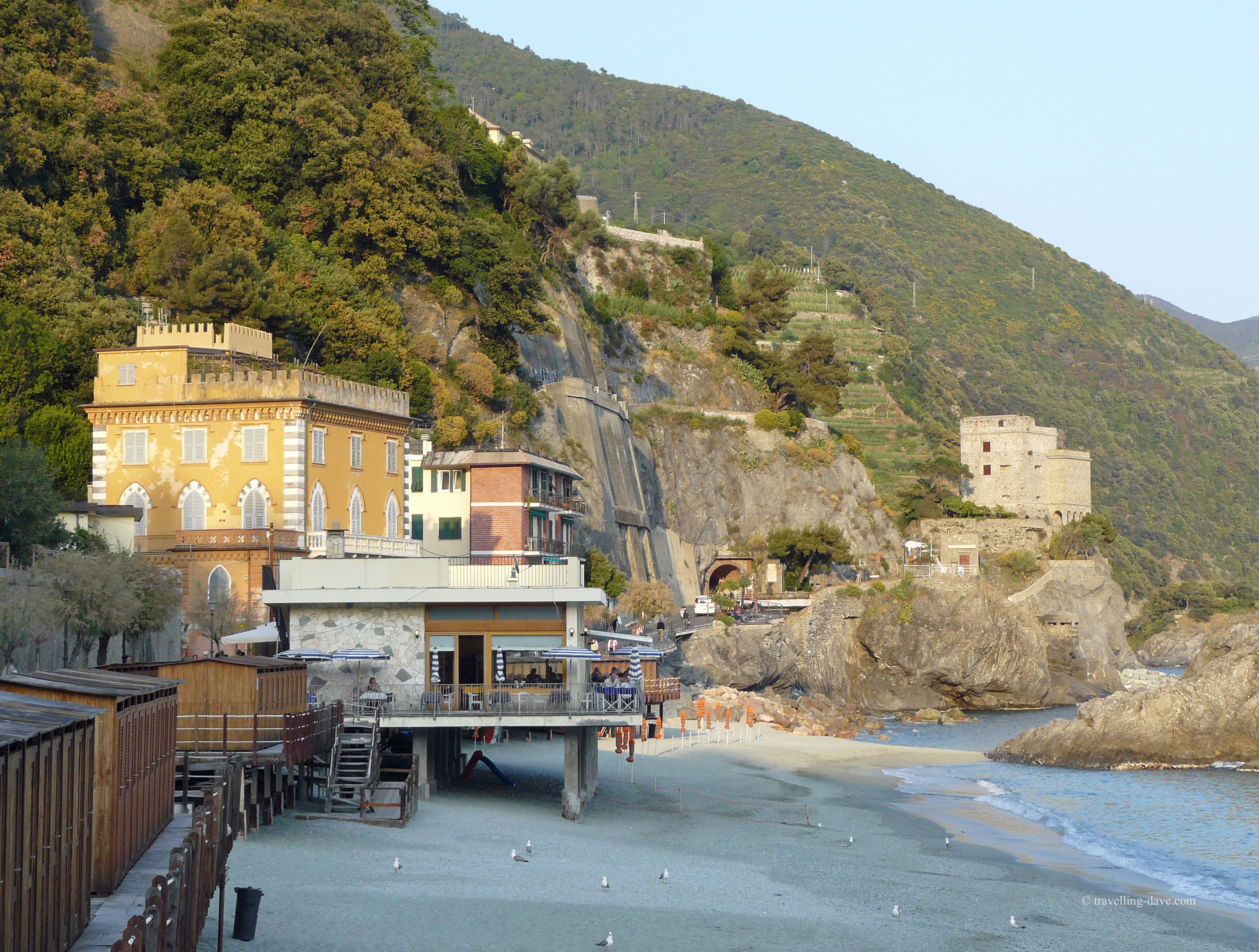 A bar and restaurant on the beach at Monterosso al Mare in Italy