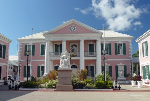 The pink building of the Bahamas Parliament