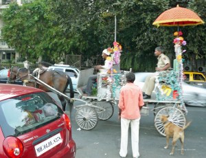 A horse-drawn carriage driven through Mumbai
