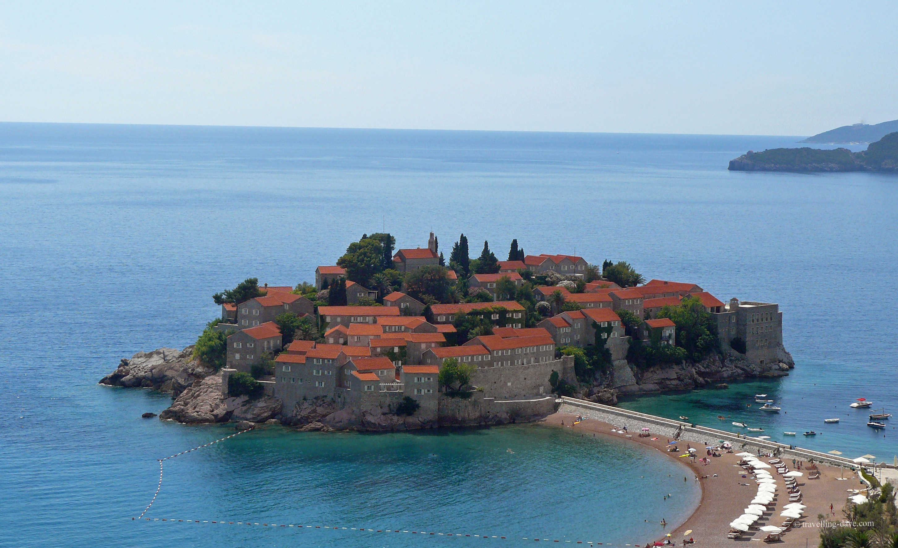 View of the beach outside Aman Sveti Stefan in Montenegro