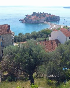 Panoramic view of Sveti Stefan in Montenegro