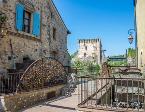 Houses and Visconti Bridge in Borghetto sul Mincio