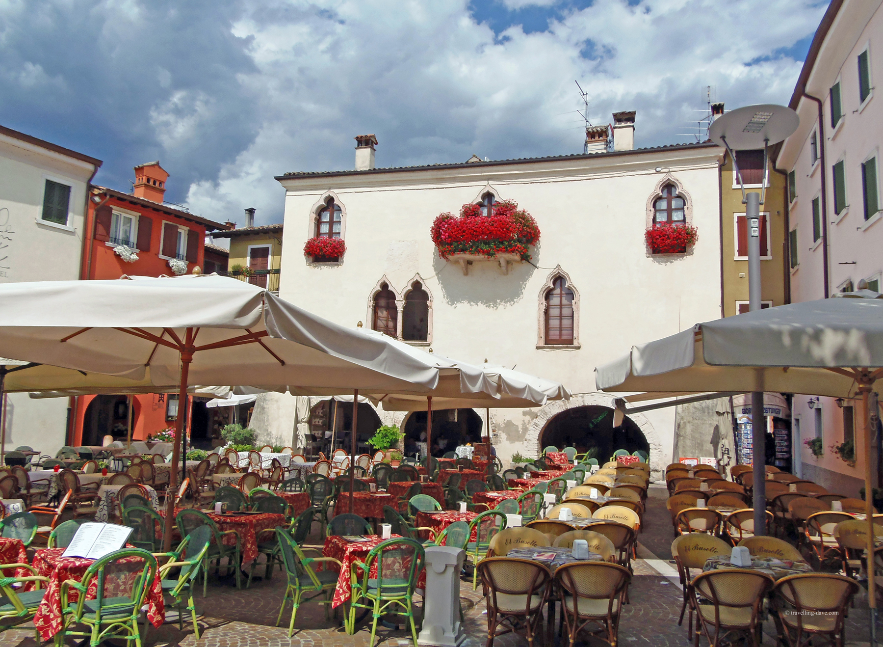 Flowers on the windows of the Captains Palace in Garda