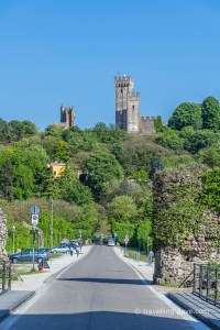 View of the castle from the Visconti Bridge in Italy