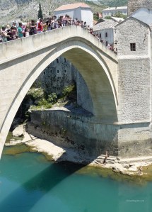 One of Mostar divers leaping from the Old Bridge