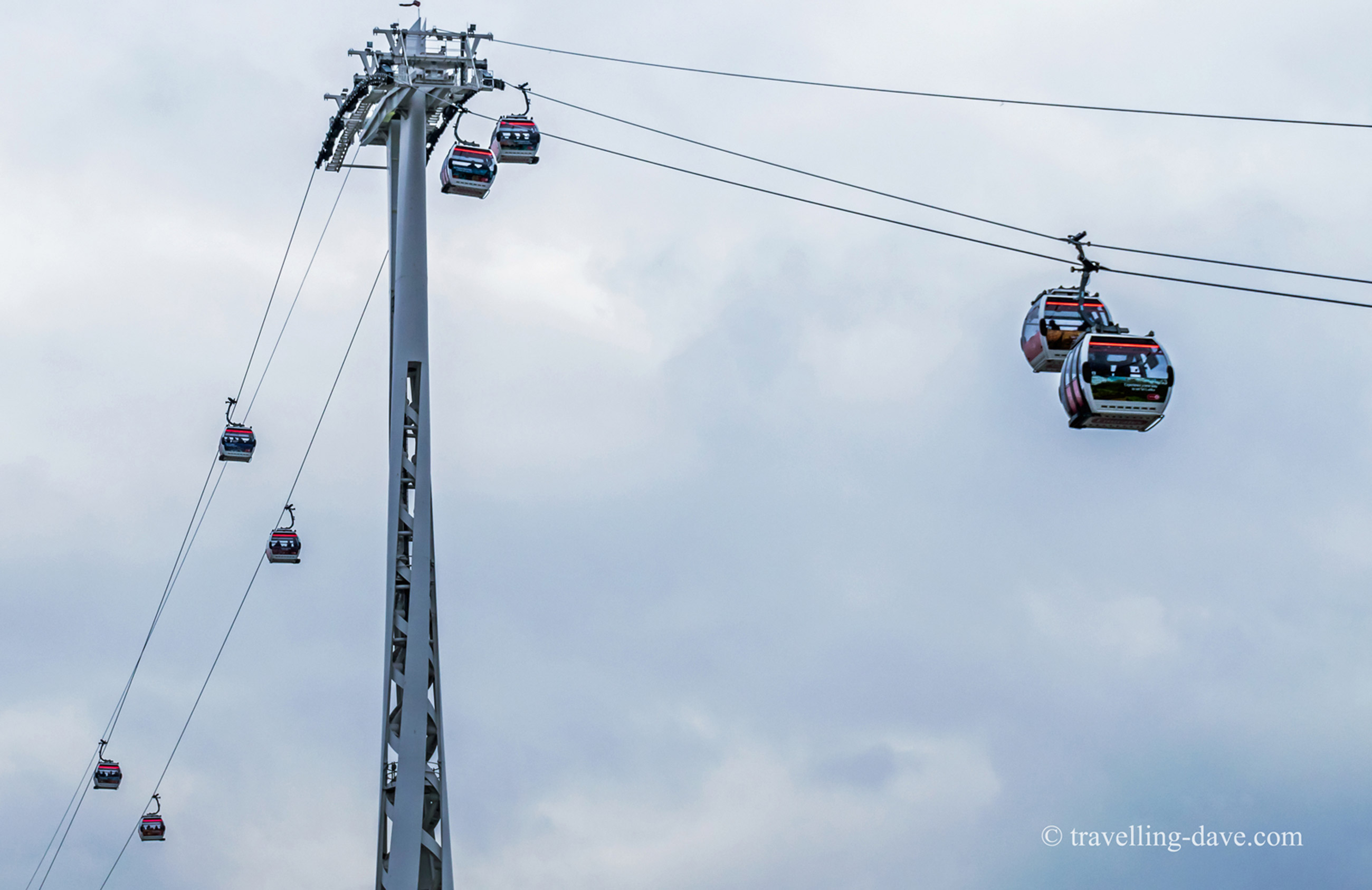 Looking up at the Emirates Air Line in London