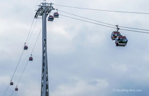 Looking up at the Emirates Air Line in London