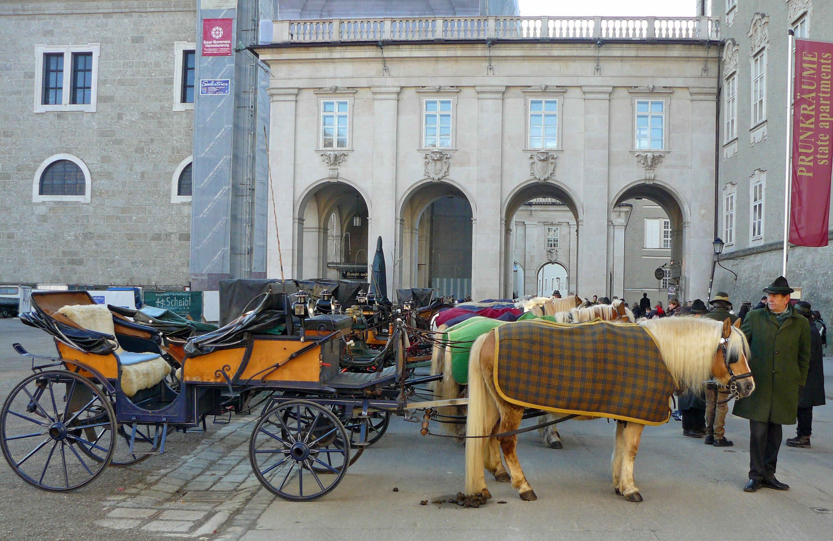 View of horse-drawn carriages in Salzburg