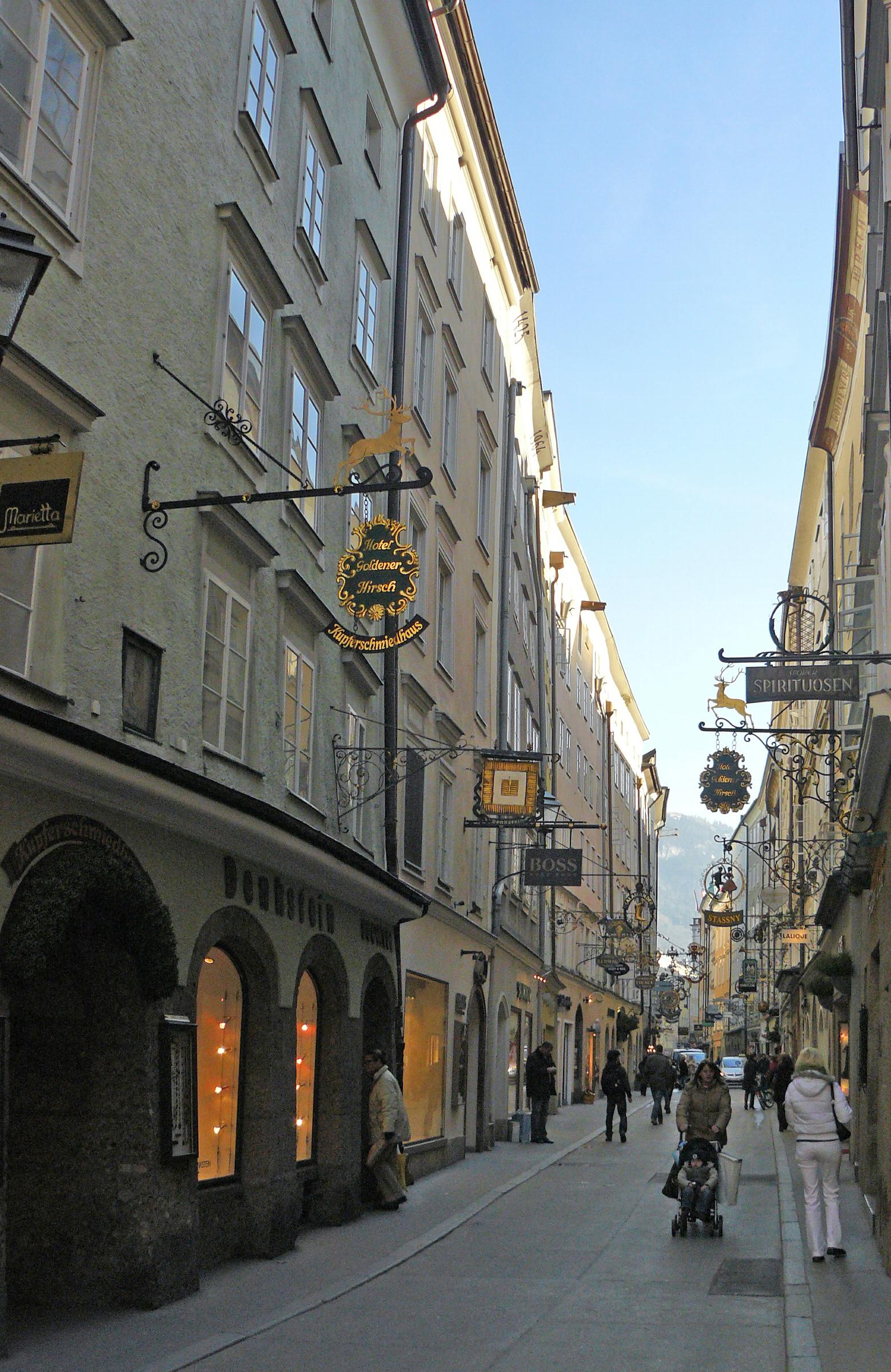 Looking down Getreidegasse in Salzburg