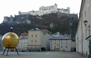 Looking up at Salzburg Fortress