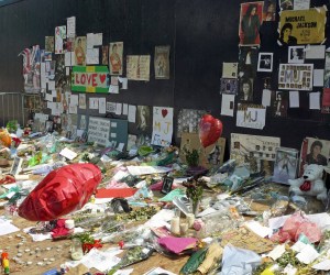 Tributes to Michael Jackson outside the O2 in Greenwich