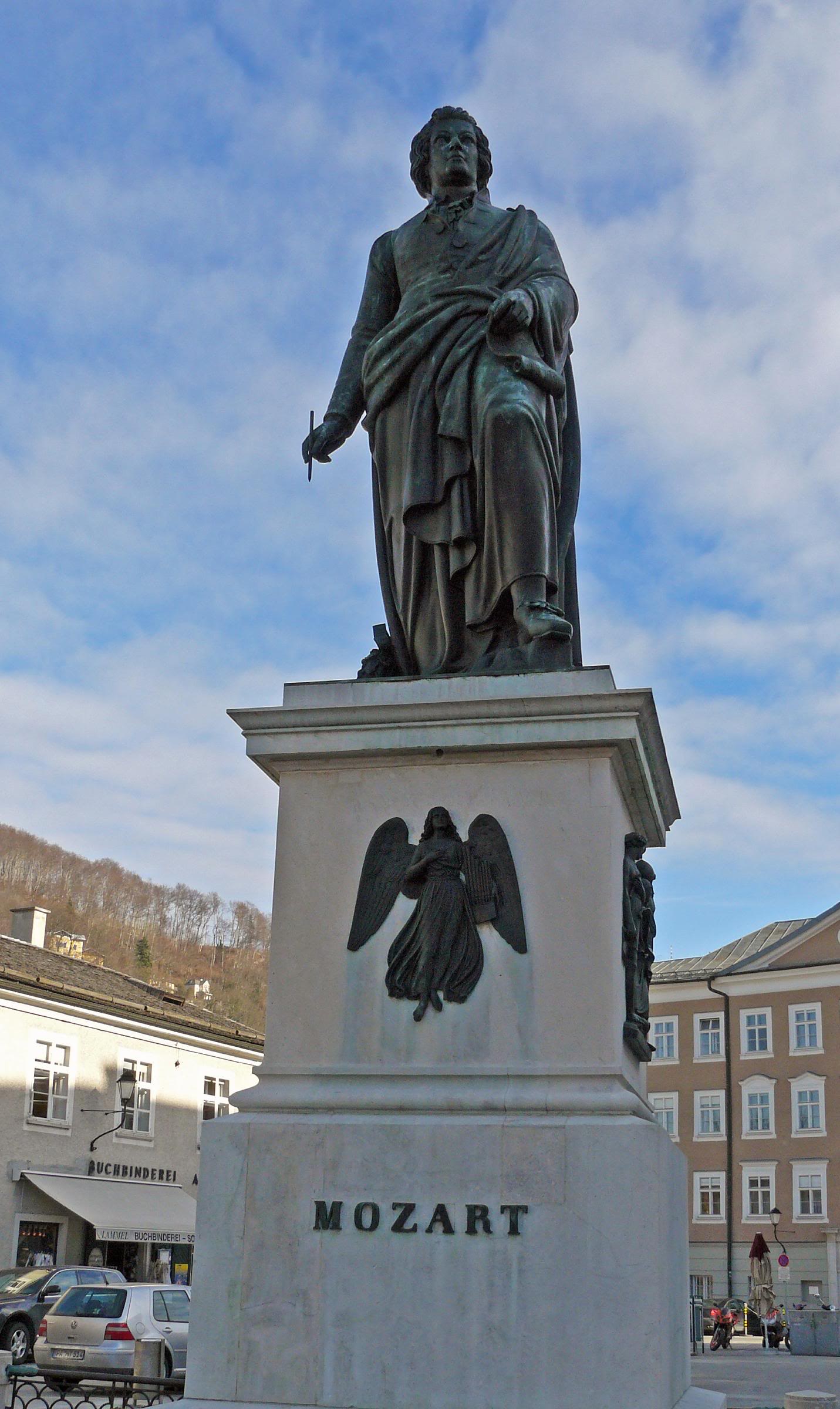 View of Mozart statue in Salzburg