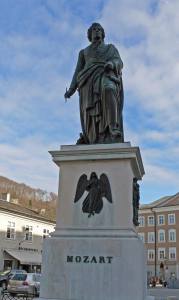 View of Mozart statue in Salzburg