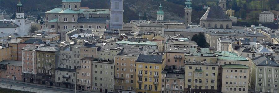 View from across the river of Salzburg Old Town