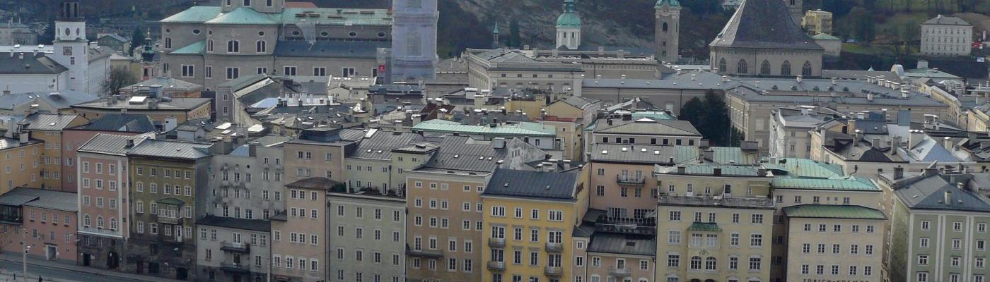 View from across the river of Salzburg Old Town