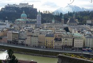 View from across the river of Salzburg Old Town