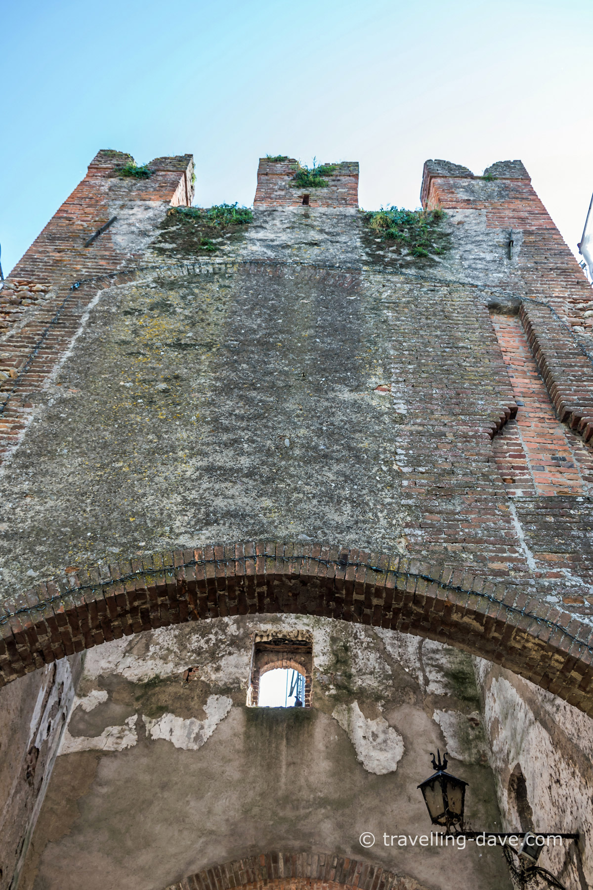 Looking up at Borghetto sul Mincio tower