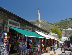 Tourists walking in Mostar Old Town