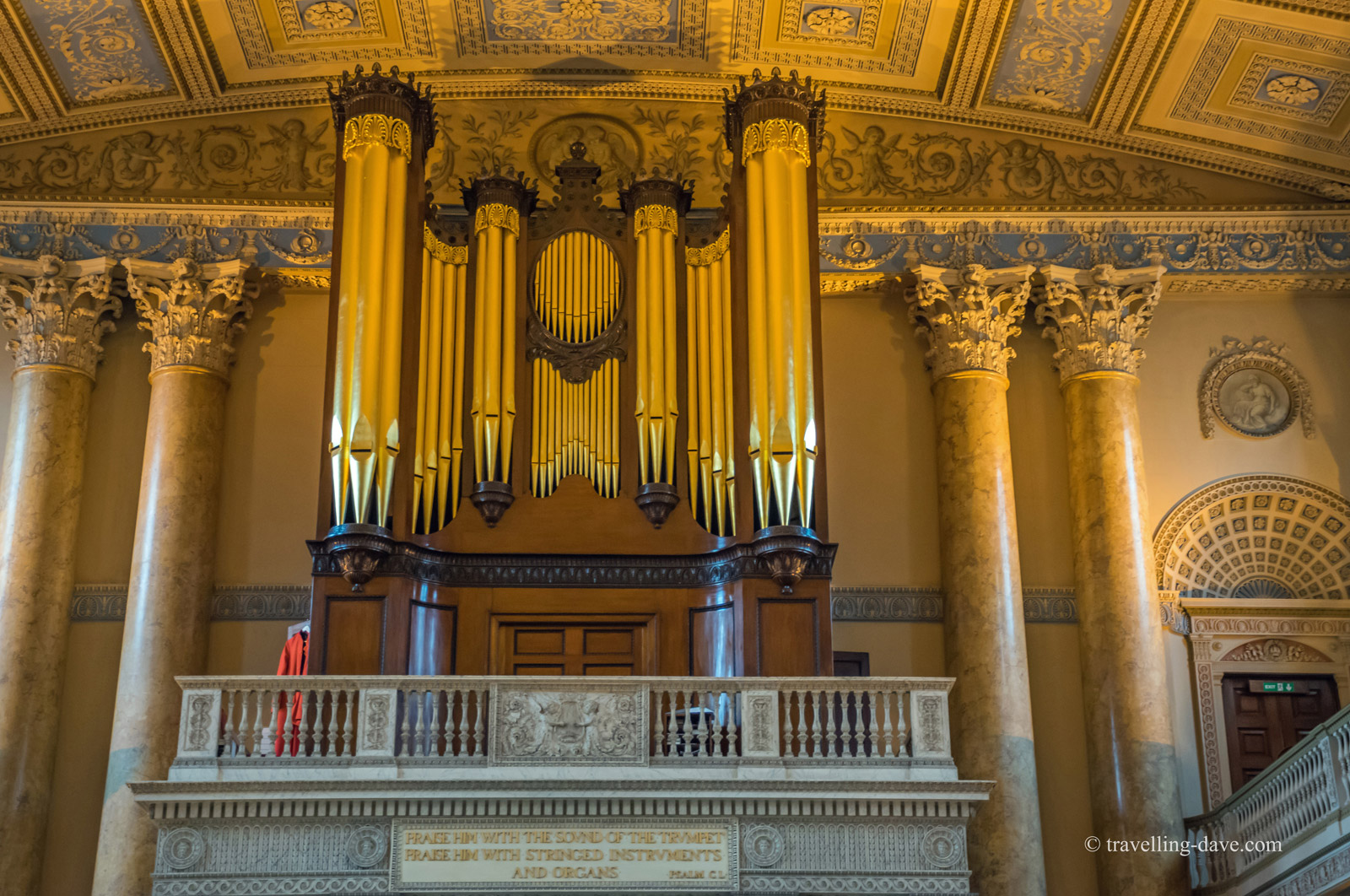 Looking up at the Chapel organ in Greenwich