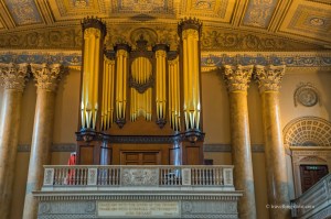 Looking up at the Chapel organ in Greenwich