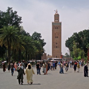 People walking in Place de Foucault in Marrakech