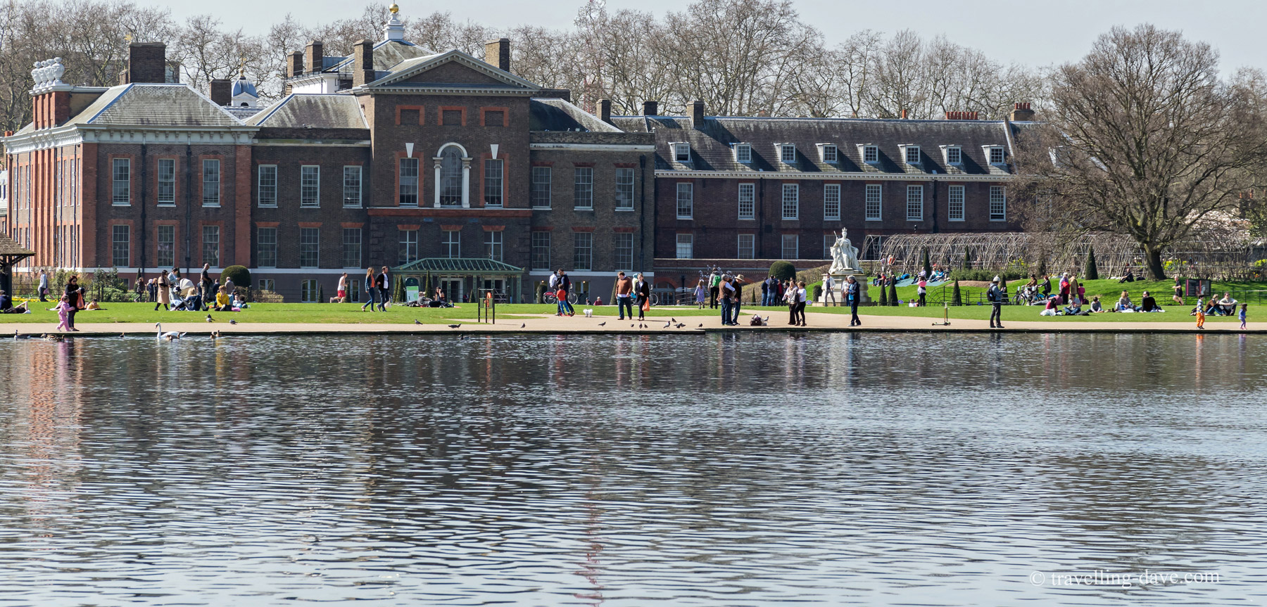 View of Kensington Palace and pond in London