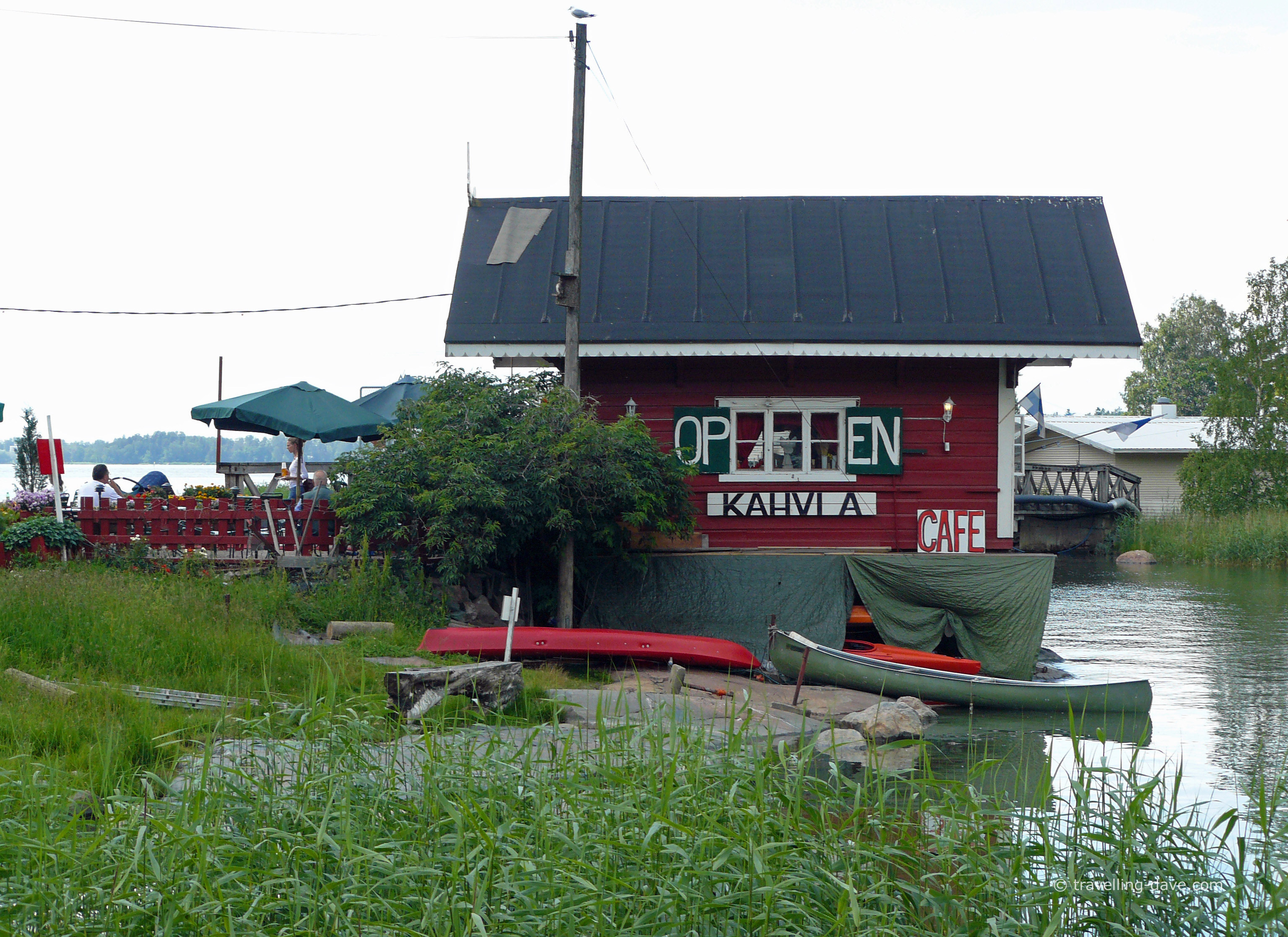 View of a cafe by the water in Helsinki