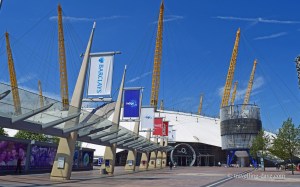 The covered walkway at the O2 in London