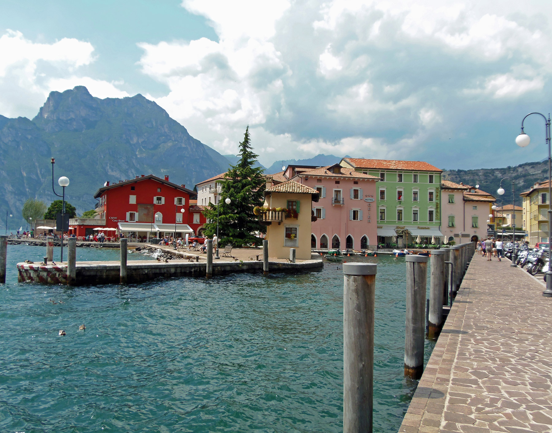 View of colorful houses of Torbole in Italy