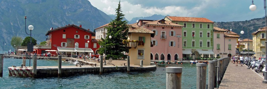 View of colorful houses of Torbole in Italy