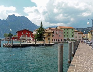 View of colorful houses of Torbole in Italy