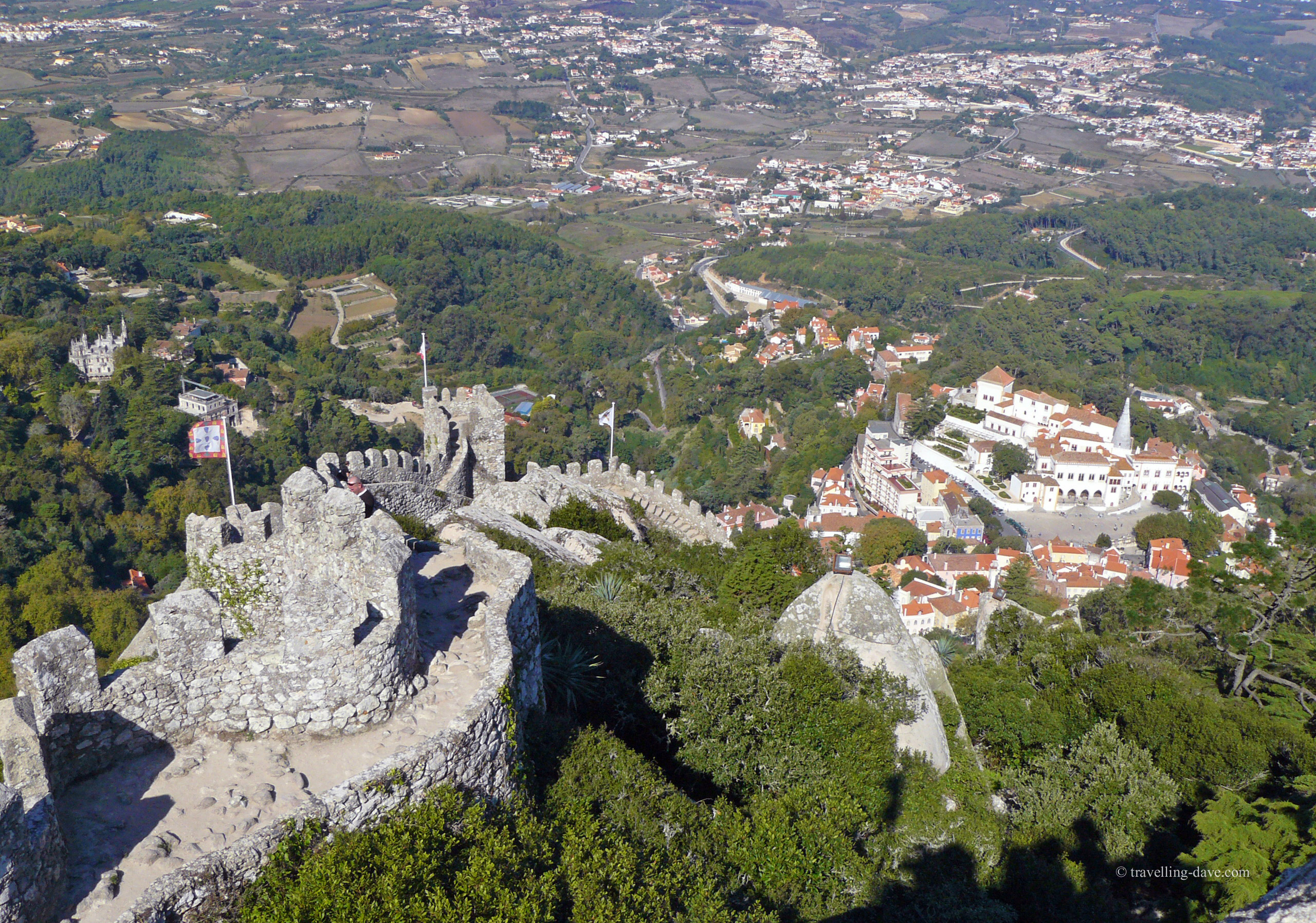 Panoramic view of the Moorish Castle and Sintra town center