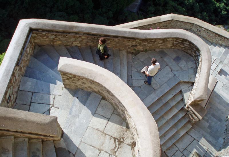 Looking down on the steps to Varlaam Monastery