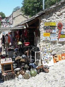 Merchandise outside a shop in Mostar