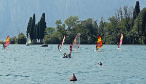Windsurfers on the lake in Italy