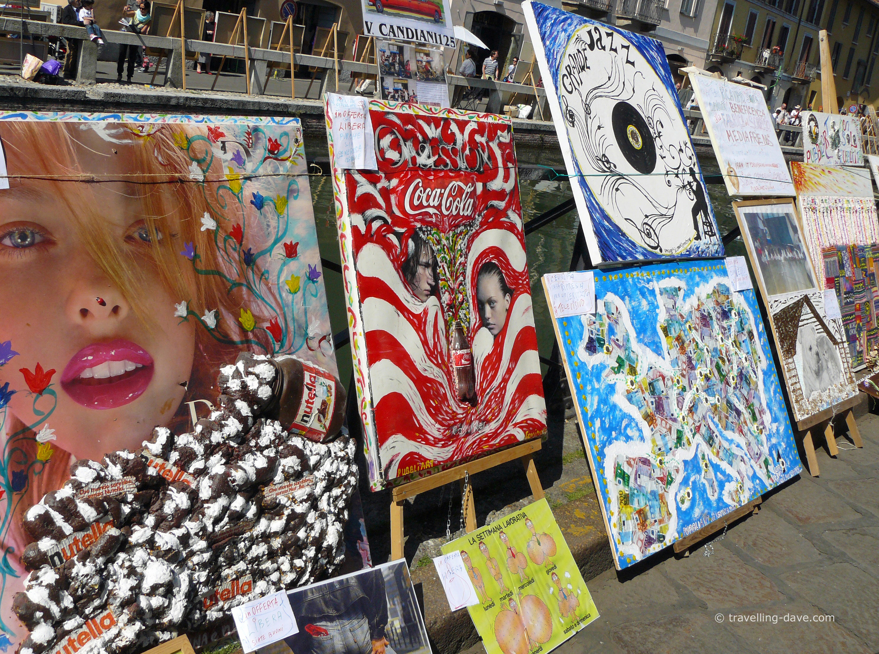 Some of the artworks on display along the Navigli in Milan