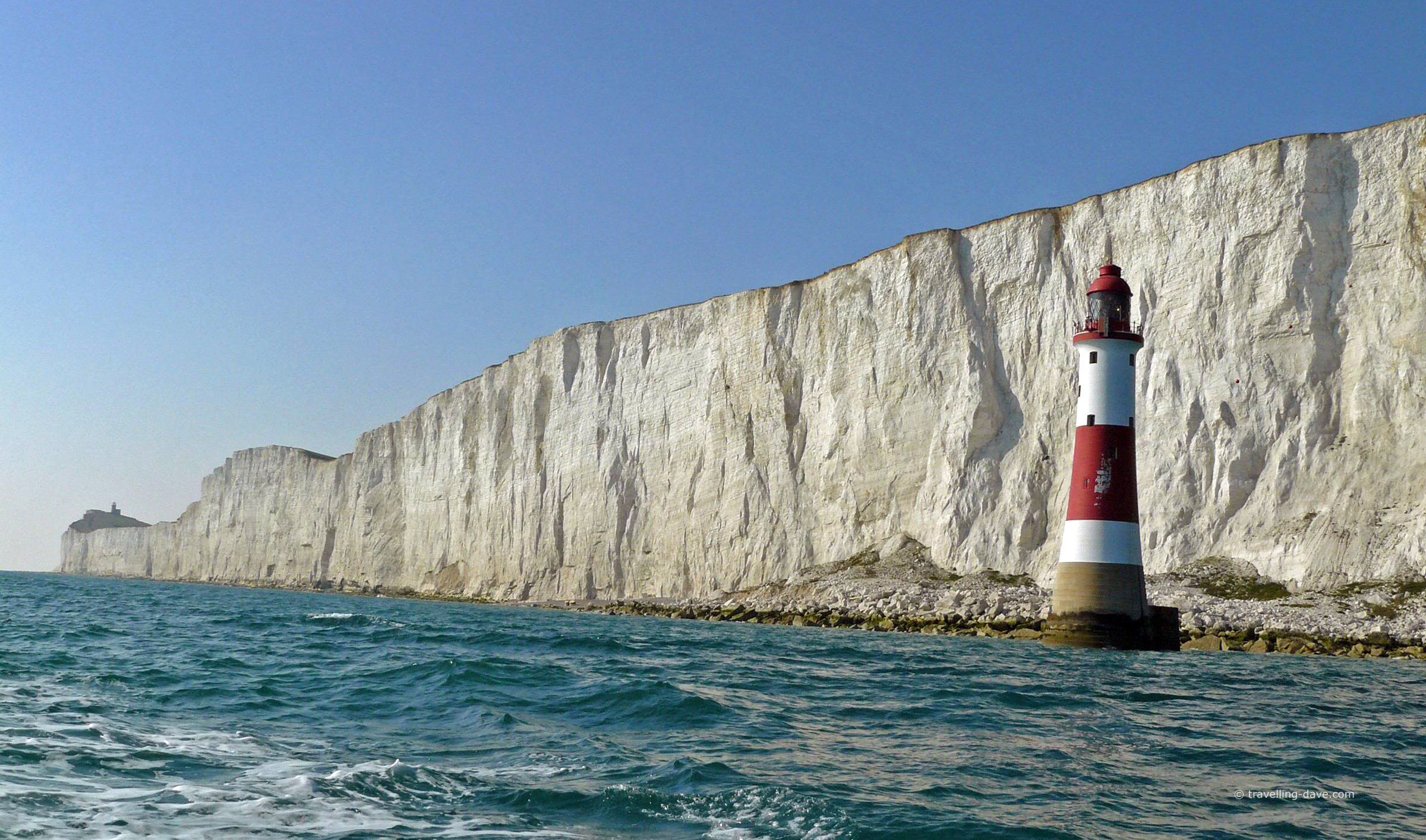 View of the cliffs from the tour boat in Eastbourne