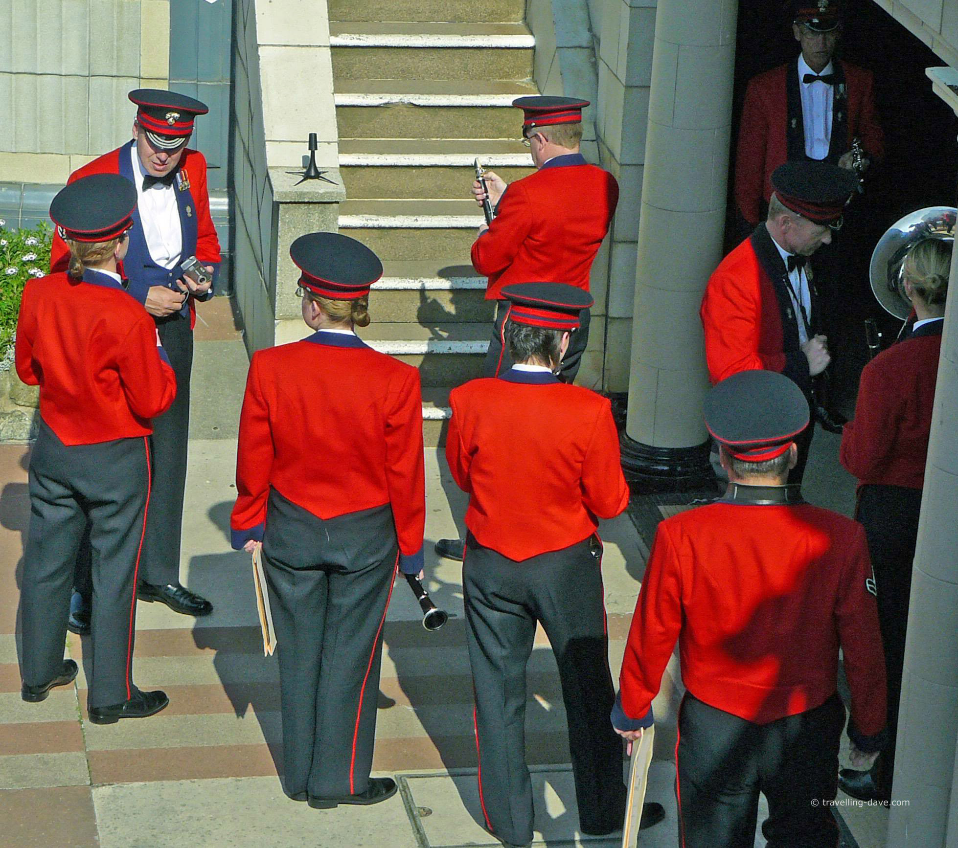 Red uniformed musicians in Eastbourne