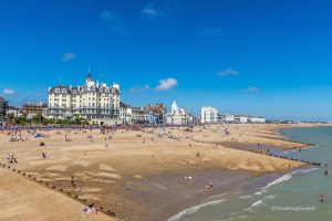 View of building and the beach in Eastbourne