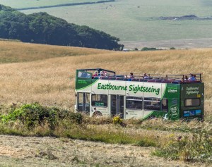 View of the open-top sightseeing bus in Eastbourne
