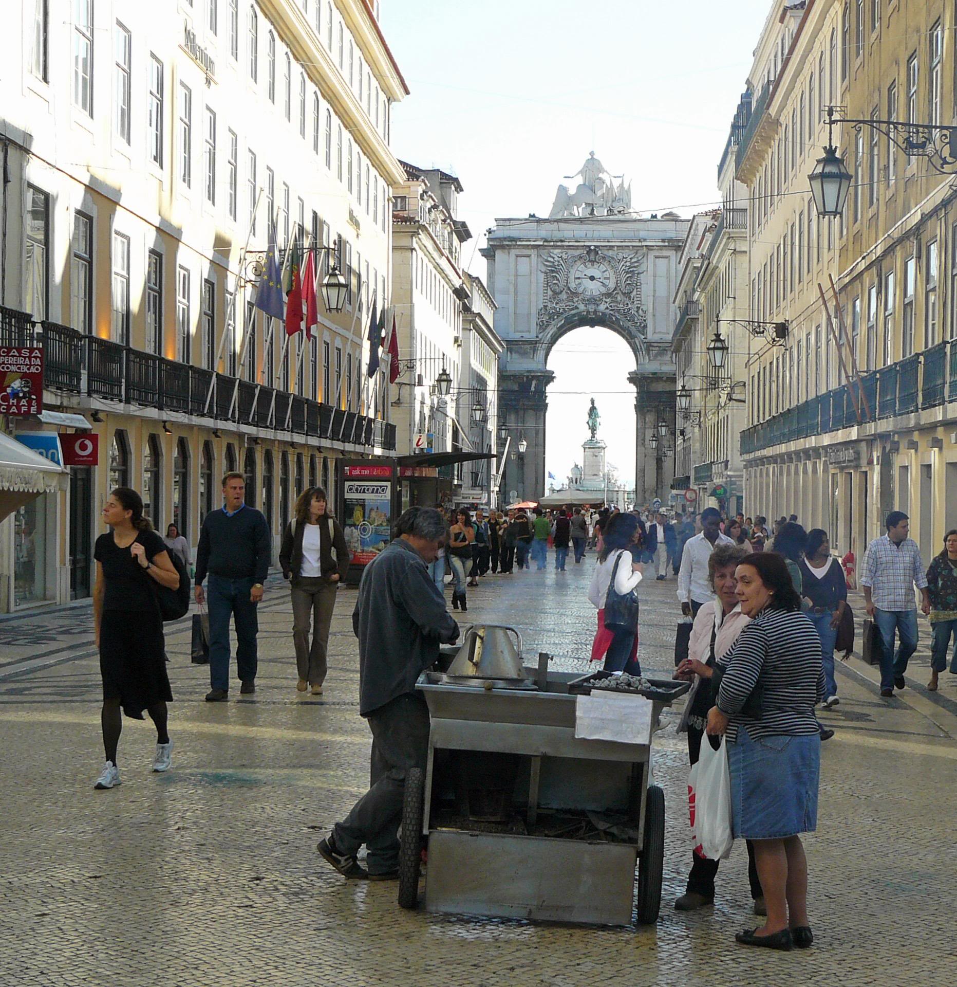 People on Rua Augusta in Lisbon