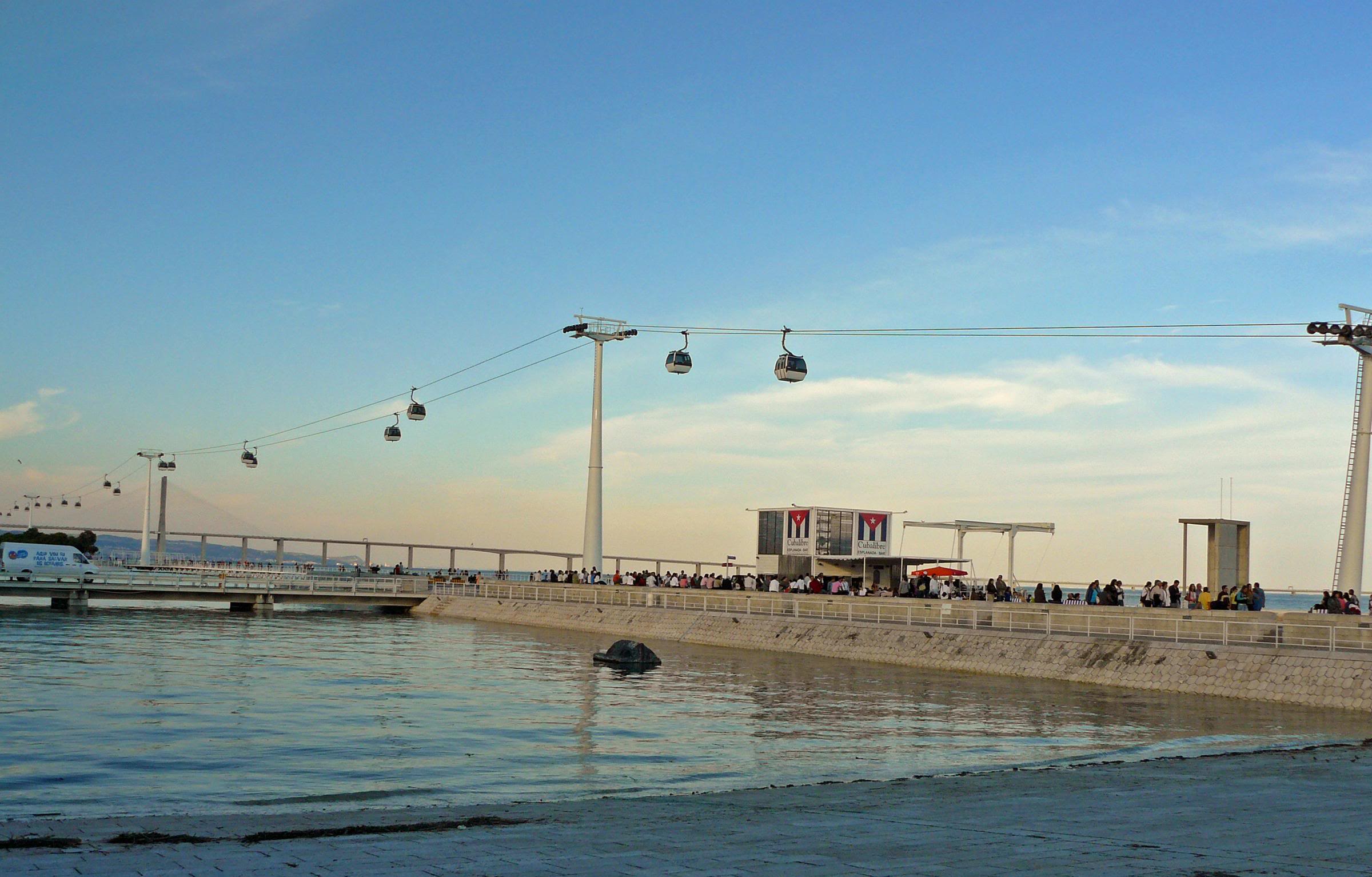 View of Lisbon cable car over the river Tagus