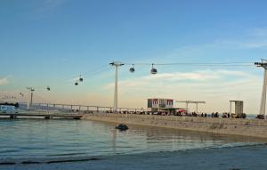 View of Lisbon cable car over the river Tagus