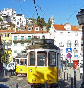 Two trams in Lisbon