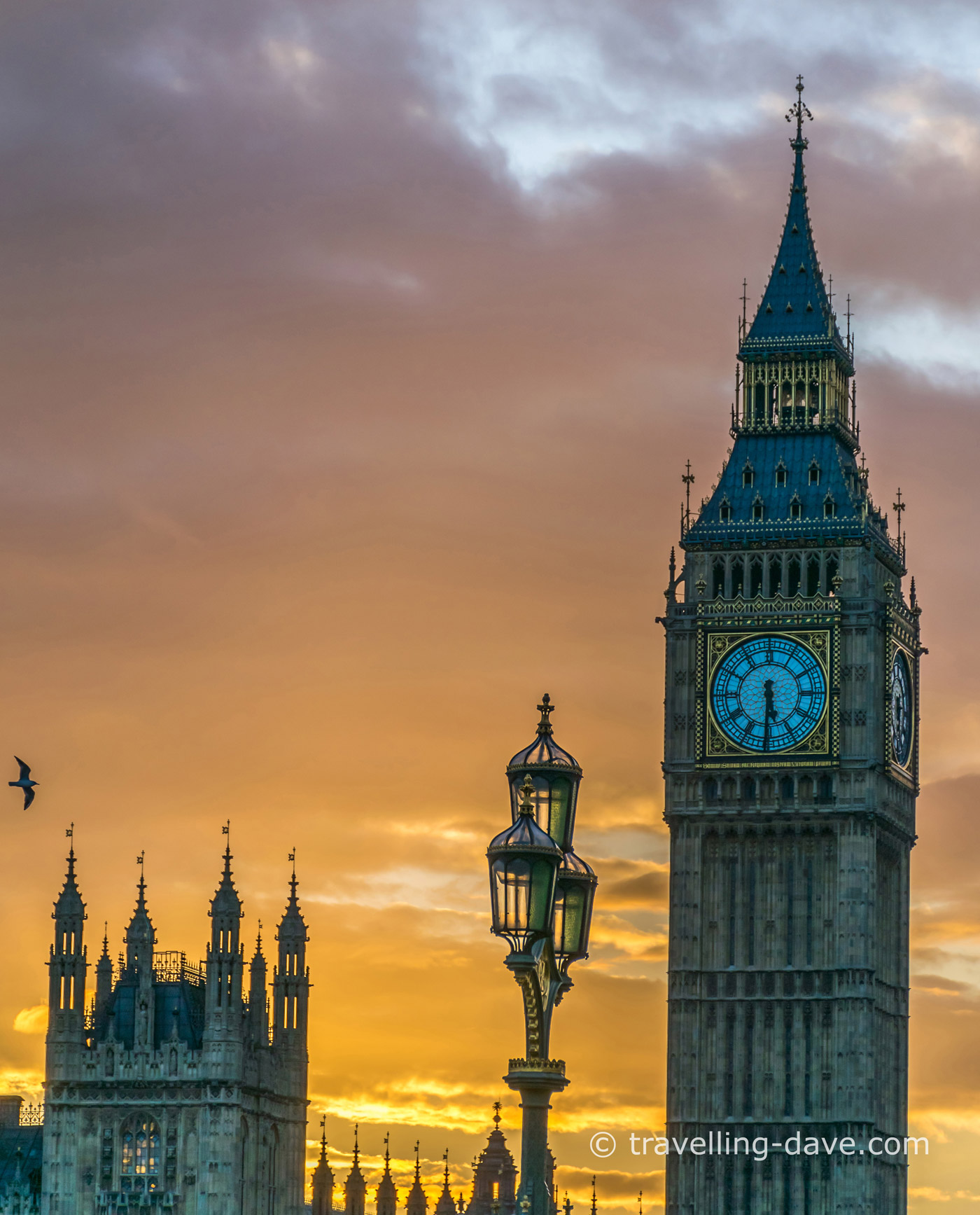 View of the Elizabeth Tower at sunset