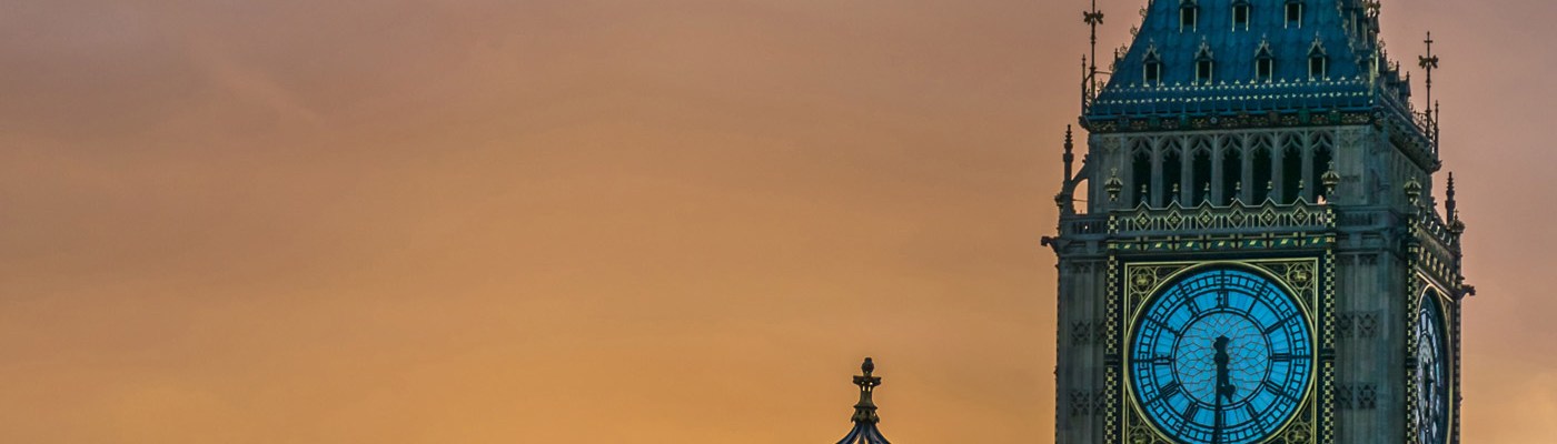 View of the Elizabeth Tower at sunset