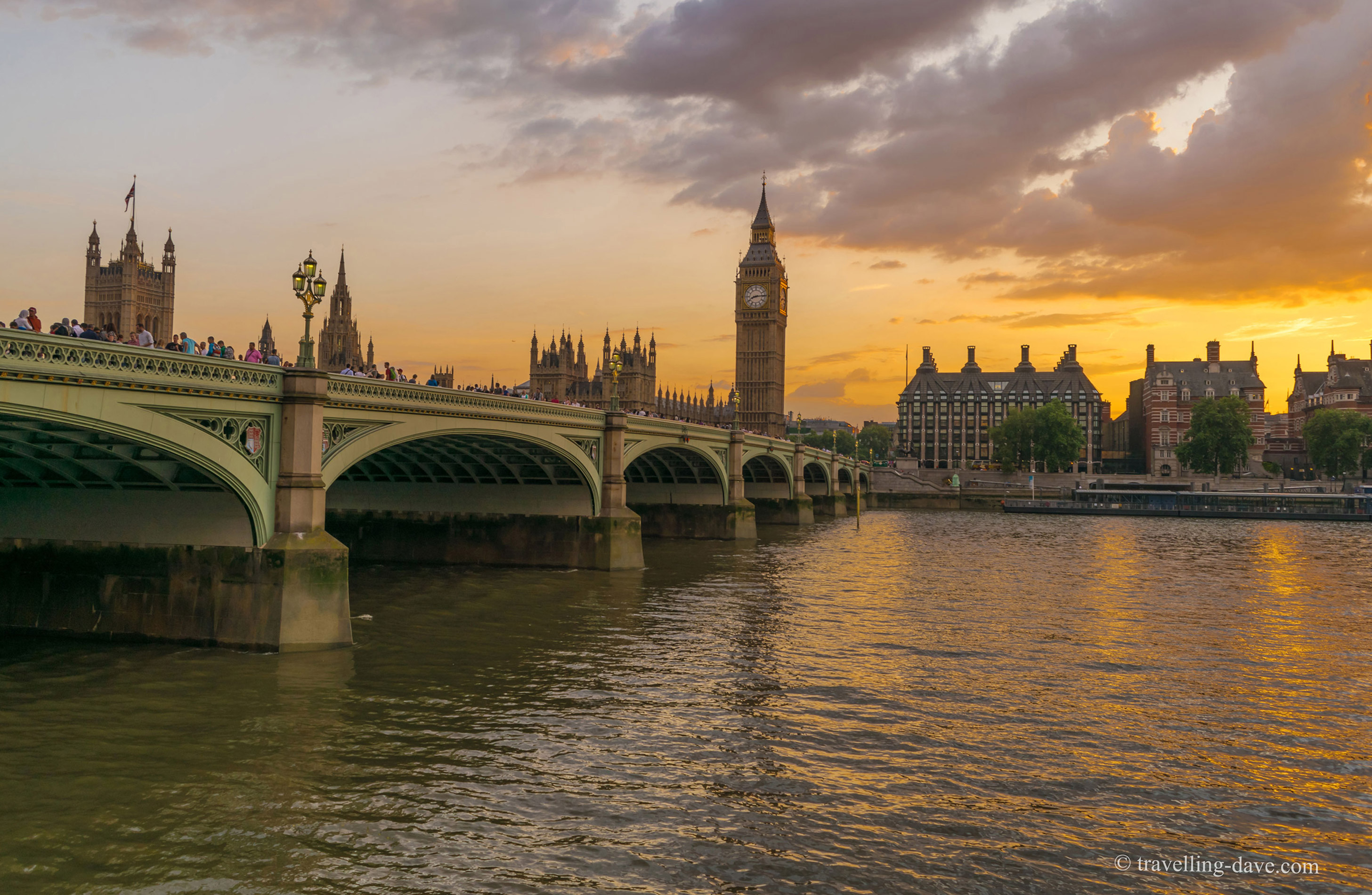 View of Westminster Bridge at sunset