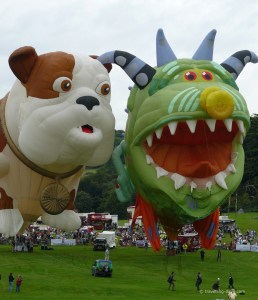 Cartoon characters hot air balloons